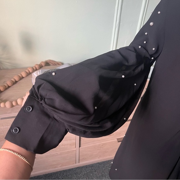 BYRD Modest Black & Ombre Embroidered White Pearl Chiffon Midi Knee-Length Dress - Picture 8 of 16